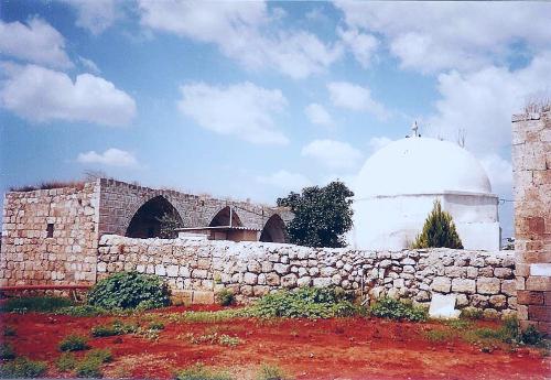 Exterior view of a Mamluk Caravanserai complex, including the mausoleum of Nabi Yamin, traditionally believed to be the tomb of Benjamin, located outside Kfar Saba, Israel